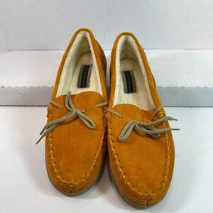 Hush Puppies Orange Suede Moccasins Fur Lined Loafer Slippers Women's Size 9